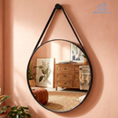 Espelho Redondo Decorativo Adnet 60cm com Alça de Couro e Suporte