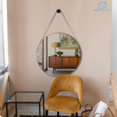 Espelho Redondo Decorativo Adnet 60cm com Alça de Couro e Suporte